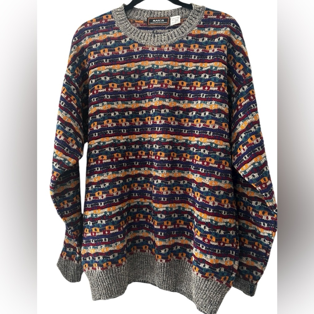 Vintage‎ Marcus Sweater Men’s Large Wool Knit Coogi Style Cosby Grandpa Colorful